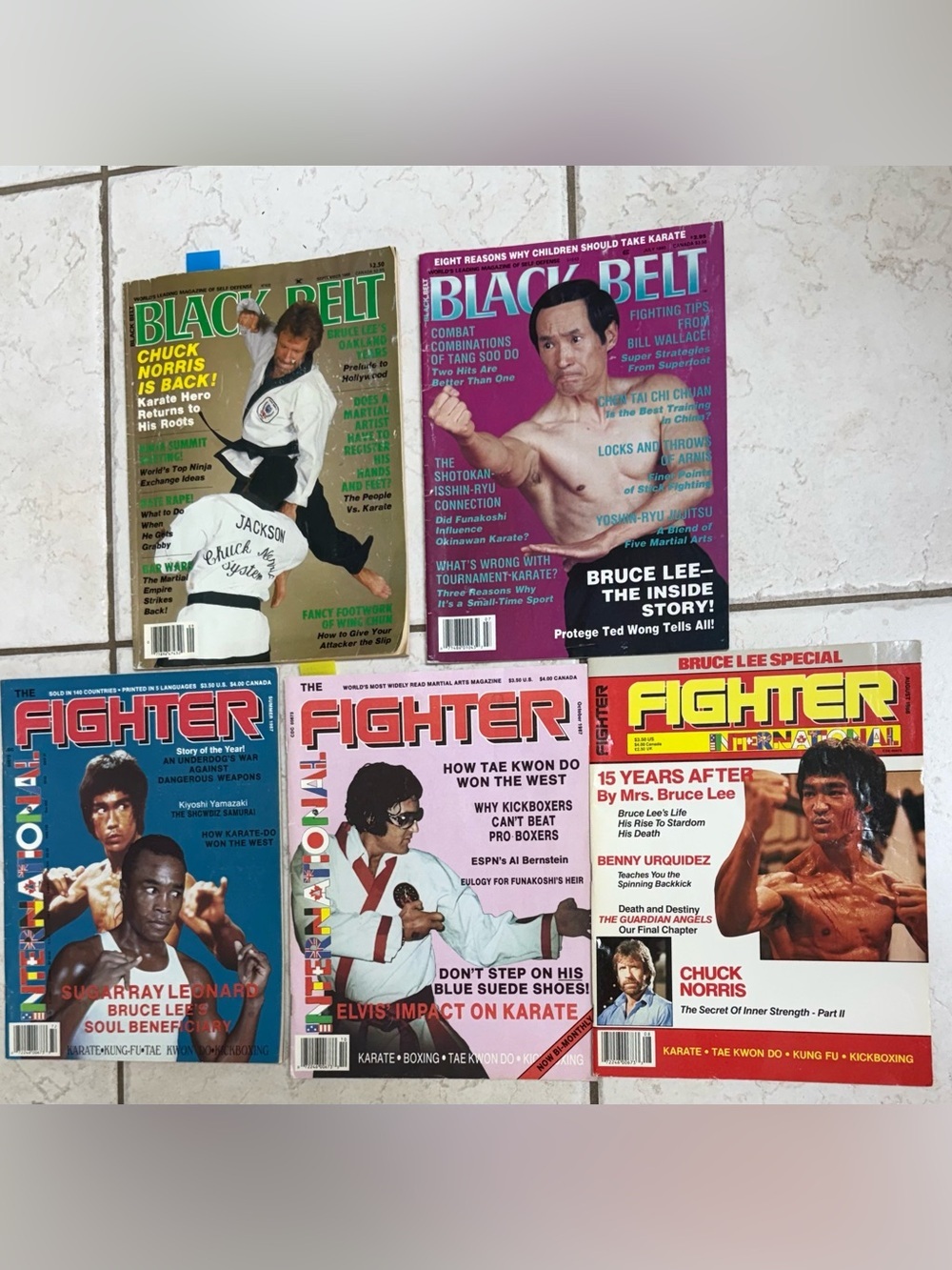 5 pack - 3 Fighter International & 2 Black Belt 1987 -1990 Collectable Magazines